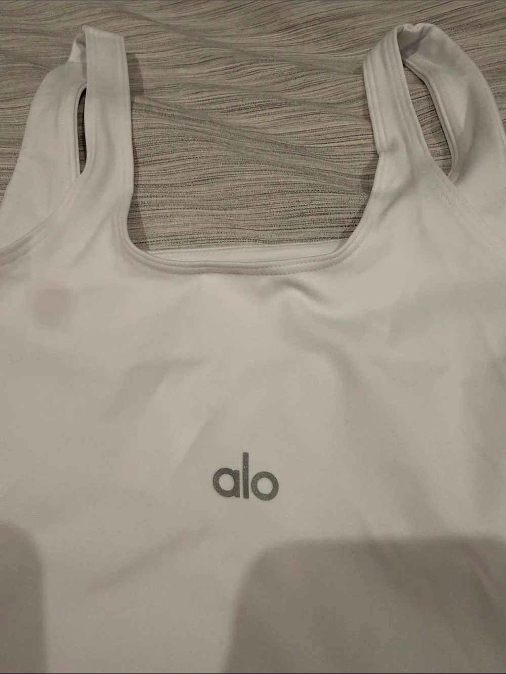 ALO Yoga White soft sculpt precision Scoop Tank with Center Logo on back